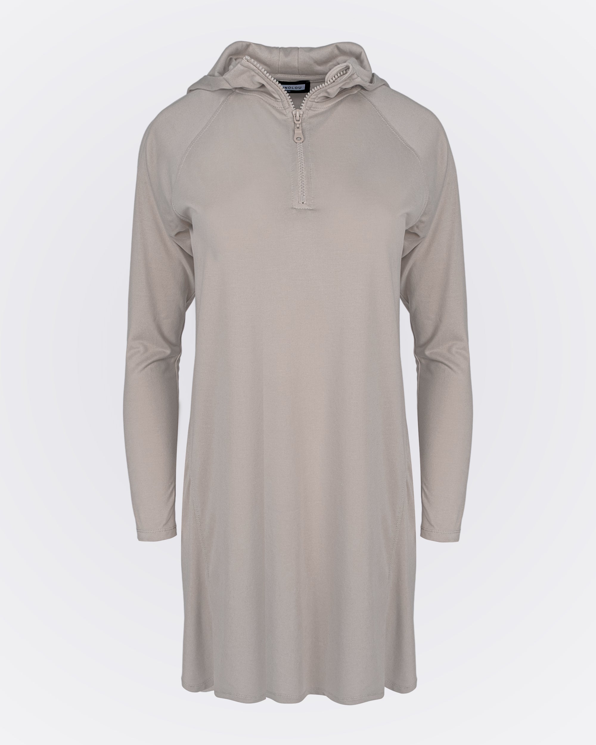 Önden Fermuarlı Kapüşonlu Modal Sweat - Bej