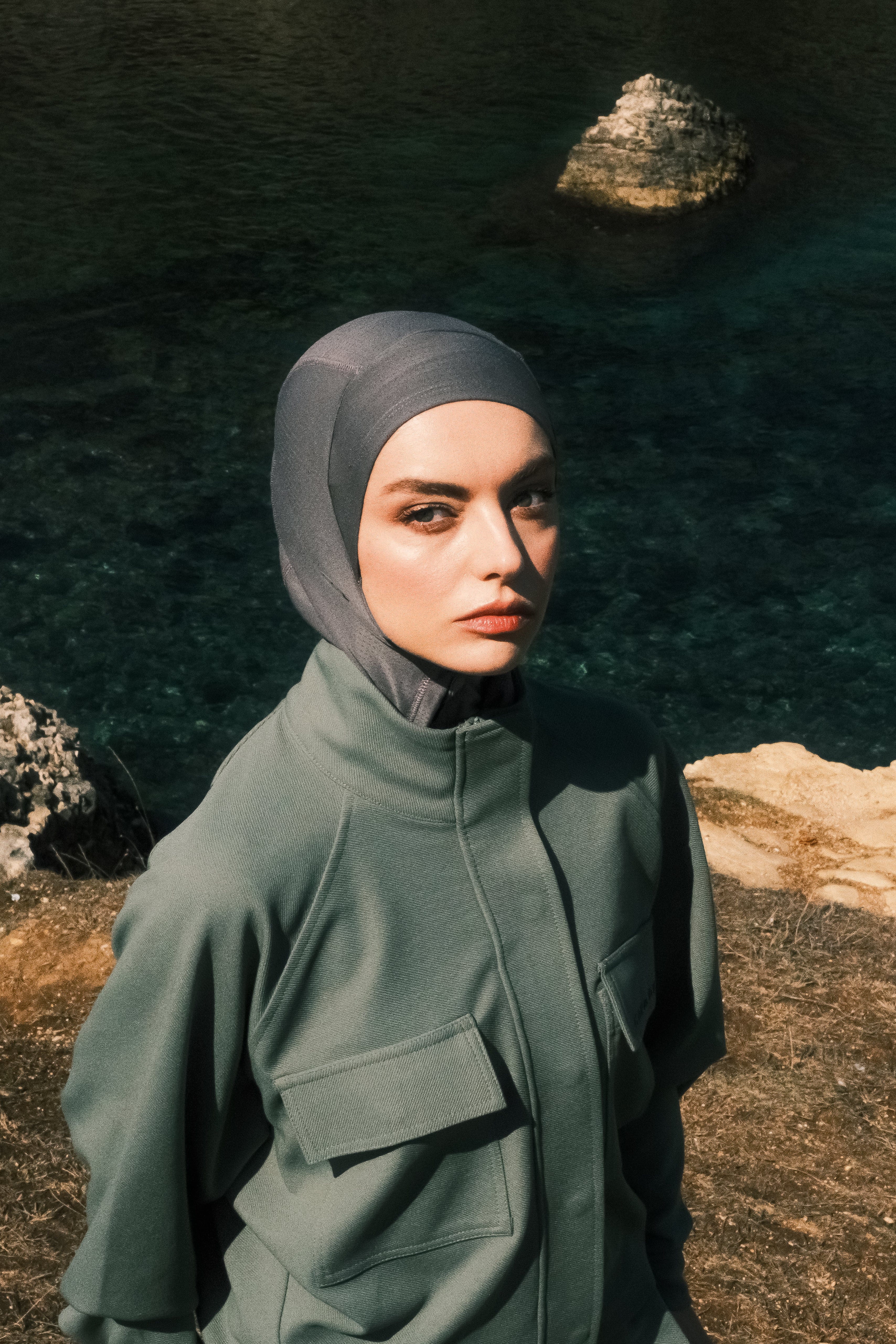 Dik Yakalı Pamuk Kumaşlı Ceket - Yeşil