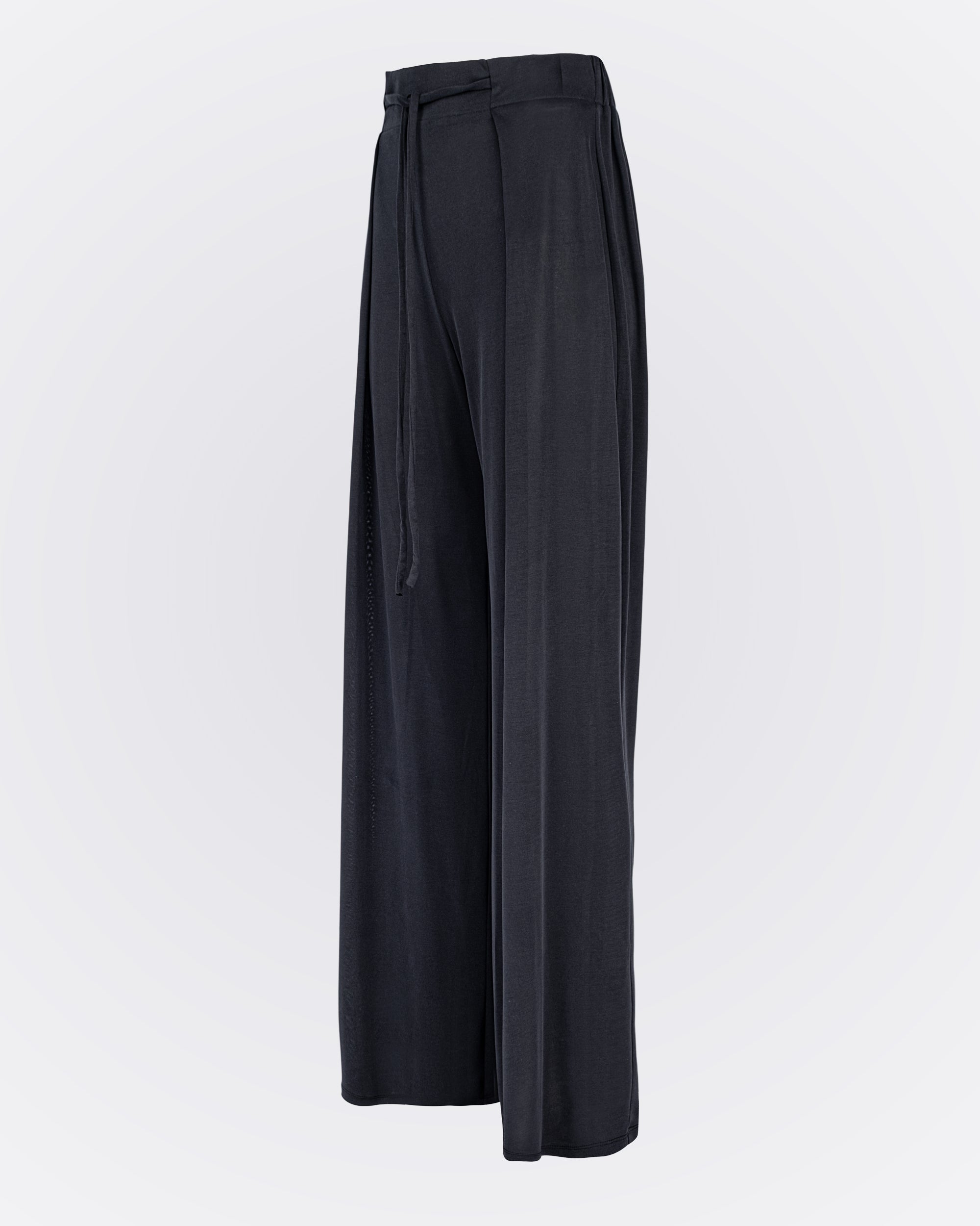 Belden Bağlamalı Modal Kumaşlı Bol Paça Aktif Pantolon - Siyah