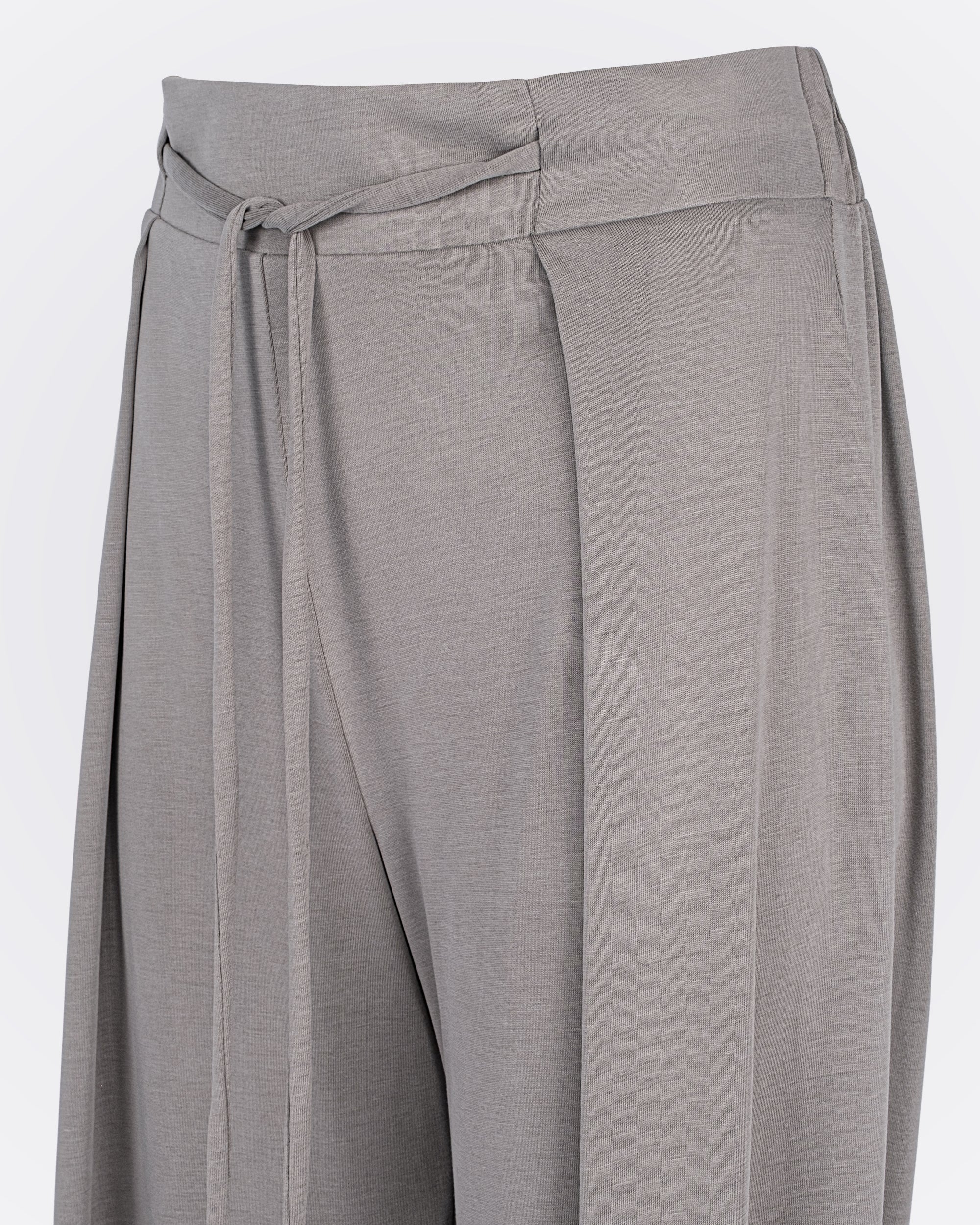 Belden Bağlamalı Modal Kumaşlı Bol Paça Aktif Pantolon - Vizon