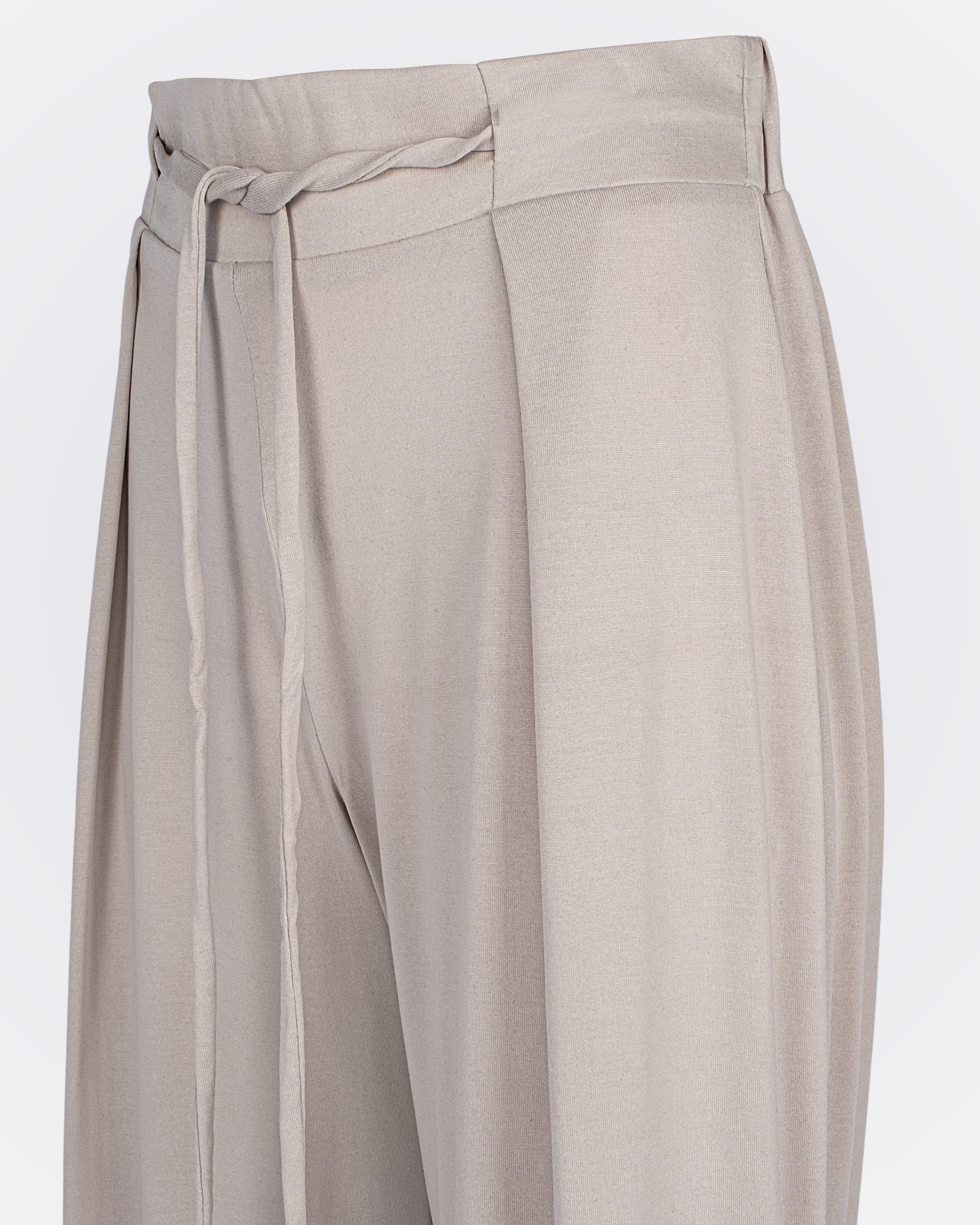 Belden Bağlamalı Modal Kumaşlı Bol Paça Aktif Pantolon - Bej