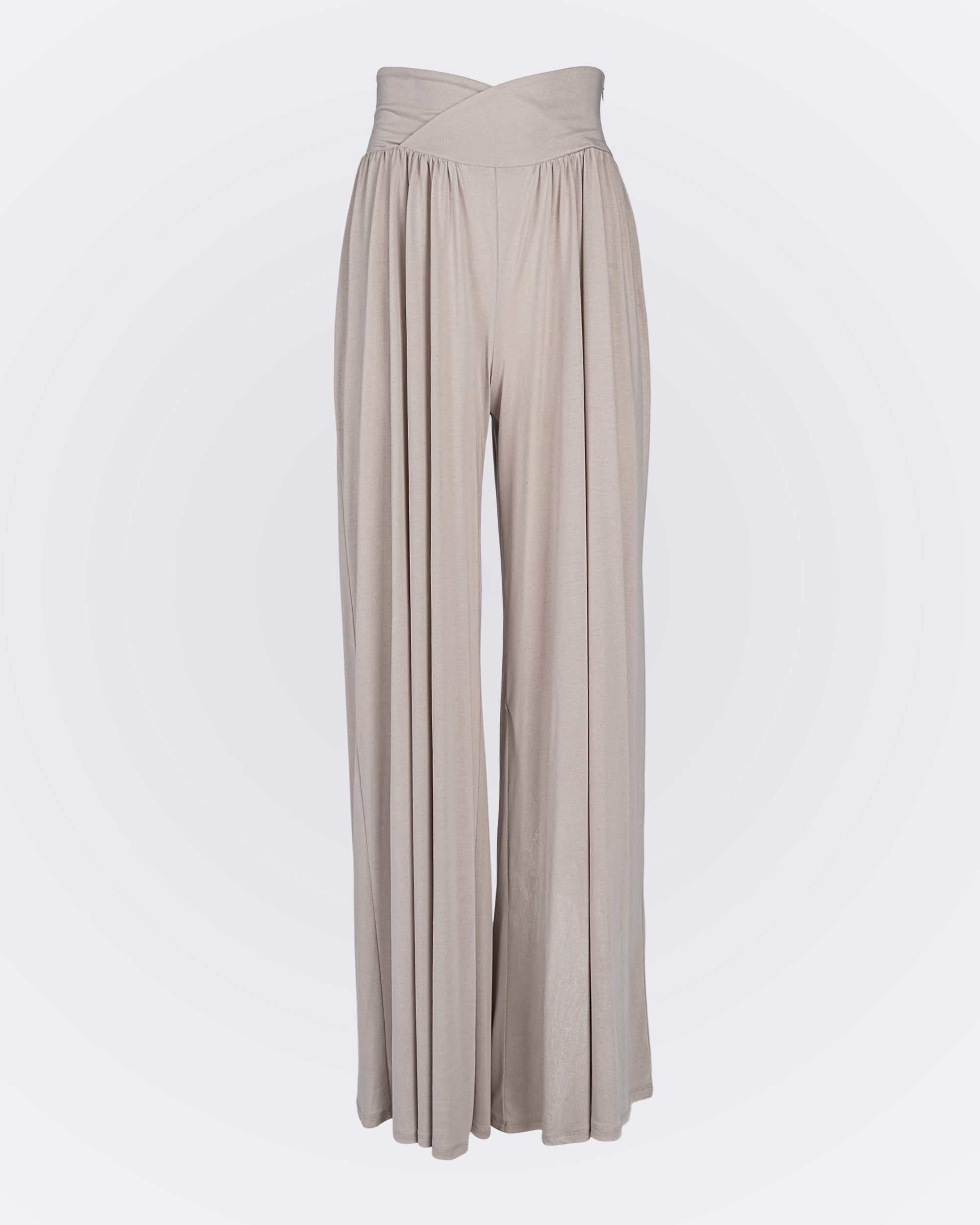 Kruvaze Bel Detaylı Modal Kumaşlı Pileli Aktif Pantolon - Bej