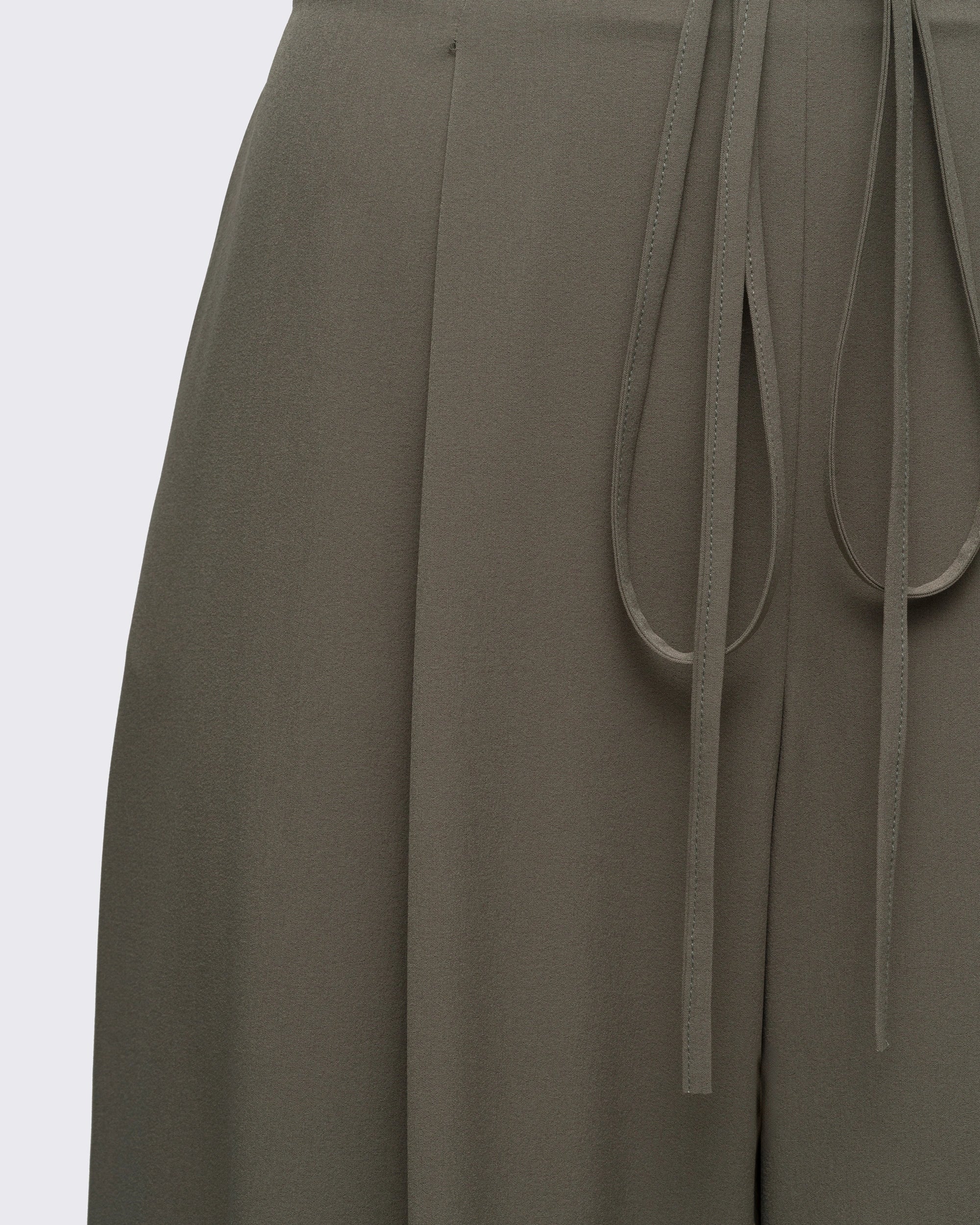 Ayarlanabilir Bel Detaylı Geniş Paça Pantolon - Haki