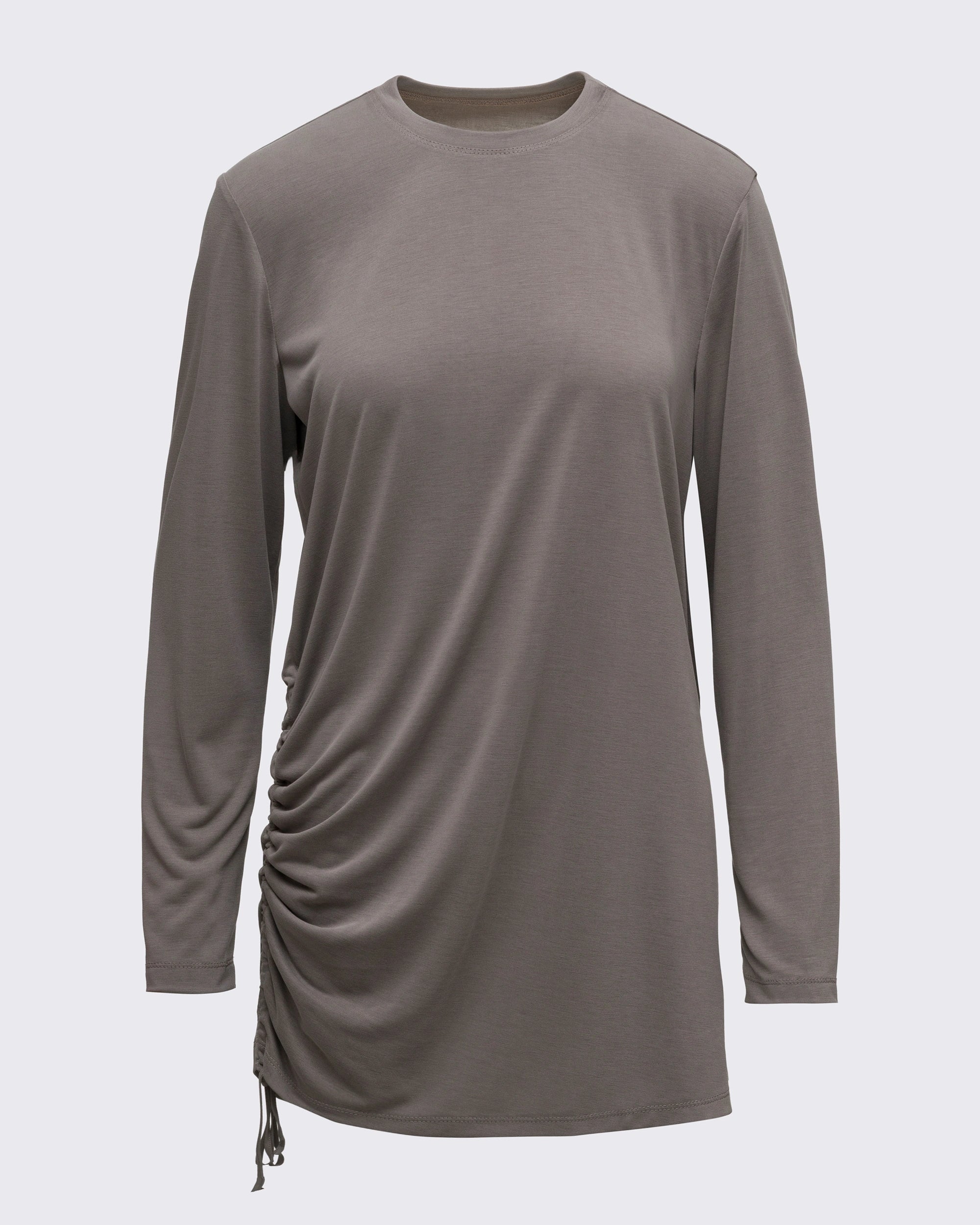 Modal Kumaşlı Ayarlanabilir Drape Detaylı Uzun Üst - Haki