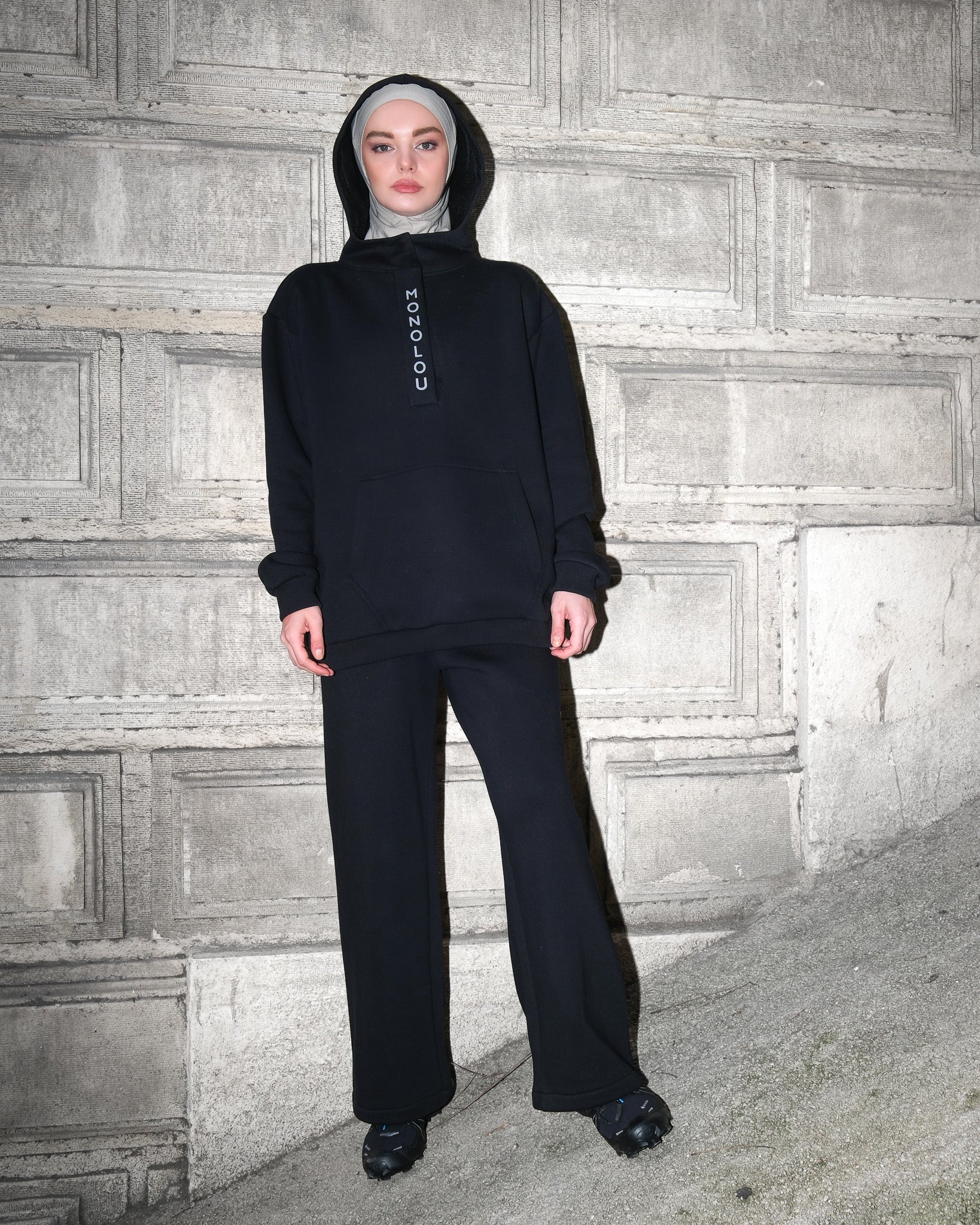 Kapüşonlu Pamuk Kumaşlı Comfy Sweat - Siyah