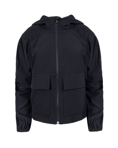 Gizli İç Cepli Kapüşonlu İnce Rüzgarlık - Siyah