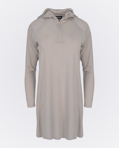 Önden Fermuarlı Kapüşonlu Modal Sweat - Bej