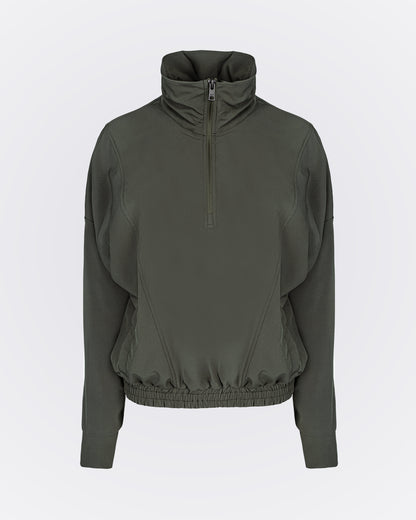 Yüksek Yakalı Lastikli Likra Üst - Haki