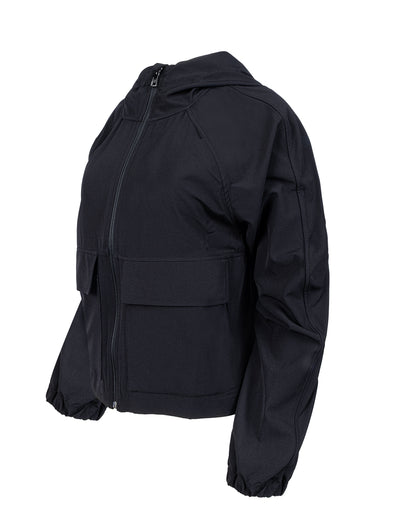 Gizli İç Cepli Kapüşonlu İnce Rüzgarlık - Siyah