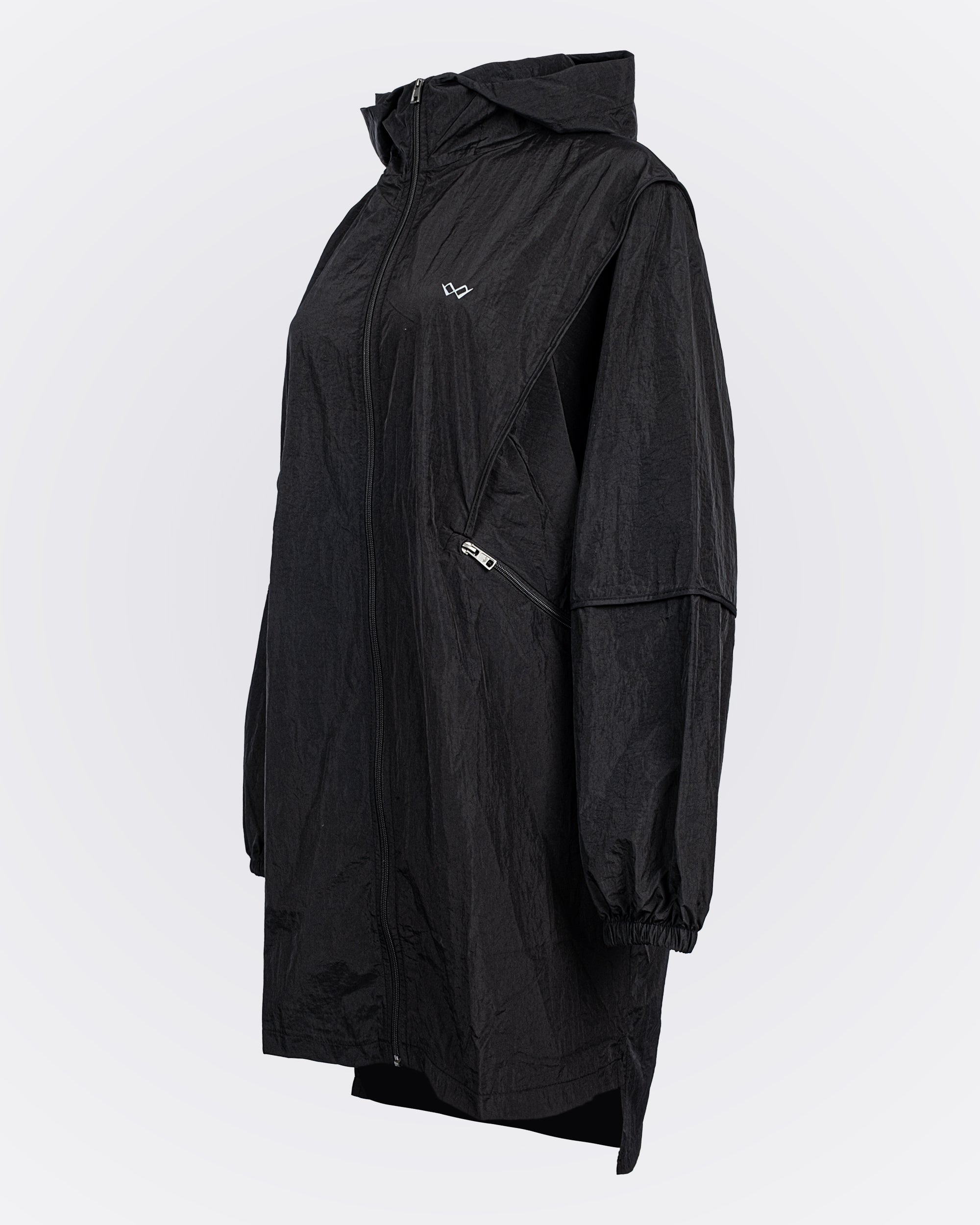 Kapüşonlu Oversize Yağmurluk - Siyah