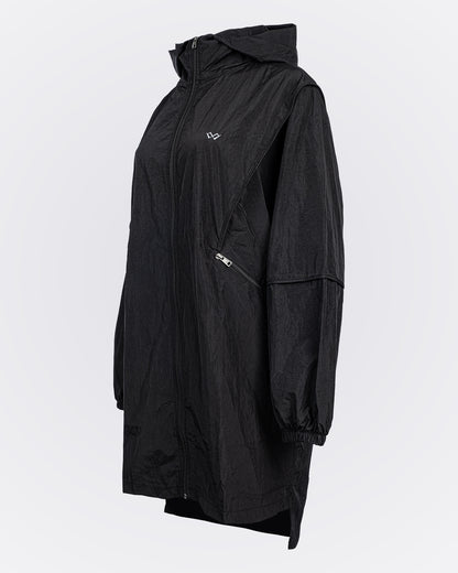 Kapüşonlu Oversize Yağmurluk - Siyah
