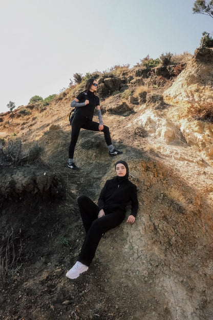 Gizli Cepli Yüksek Yakalı Uzun Likra Ceket  - Siyah