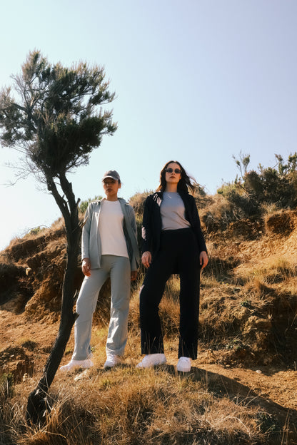 Gizli Cepli Yüksek Yakalı Uzun Likra Ceket  - Gri