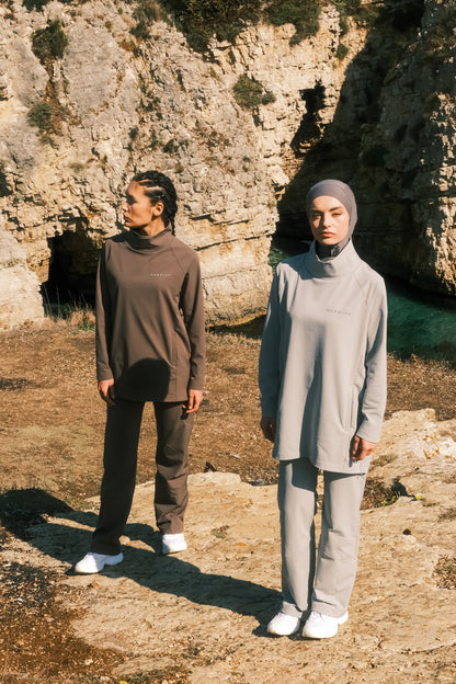 Yüksek Yakalı Aktif Üst - Haki