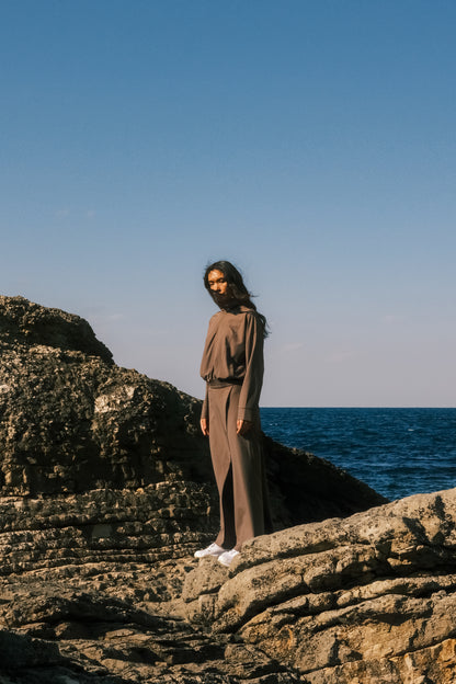 Yüksek Yakalı Lastikli Likra Üst - Haki