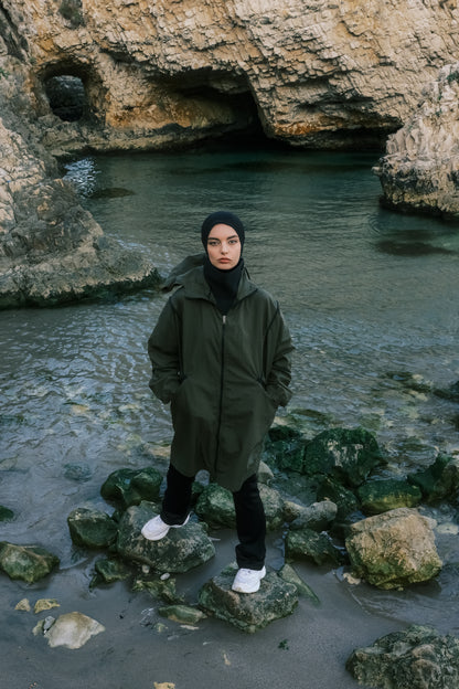 Cepli Kapüşonlu Aktif Trençkot - Haki