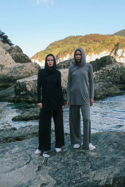 Kapüşonlu İnce Modal Üst- Siyah