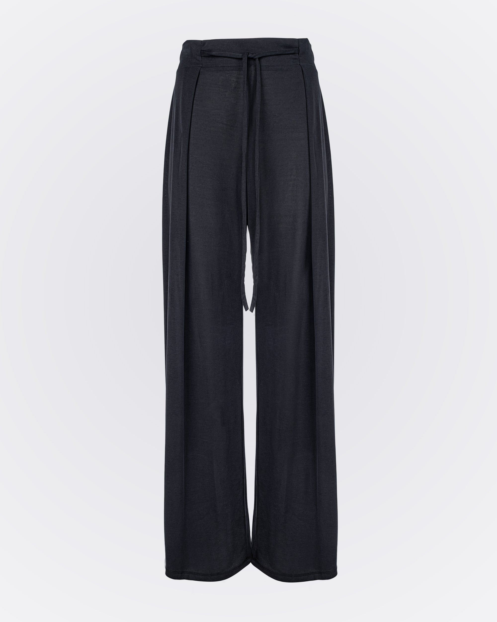 Belden Bağlamalı Modal Kumaşlı Bol Paça Aktif Pantolon - Siyah