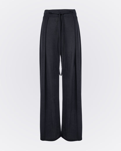 Belden Bağlamalı Modal Kumaşlı Bol Paça Aktif Pantolon - Siyah