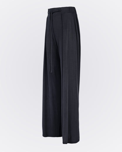 Belden Bağlamalı Modal Kumaşlı Bol Paça Aktif Pantolon - Siyah
