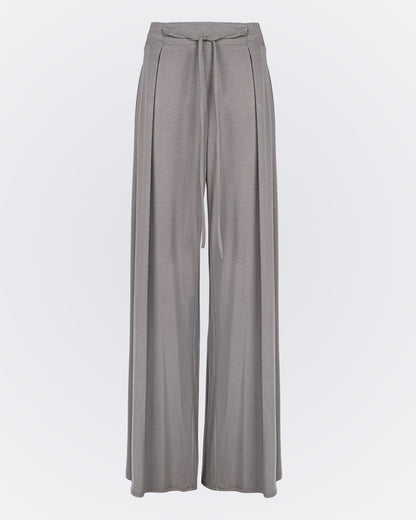 Belden Bağlamalı Modal Kumaşlı Bol Paça Aktif Pantolon - Vizon