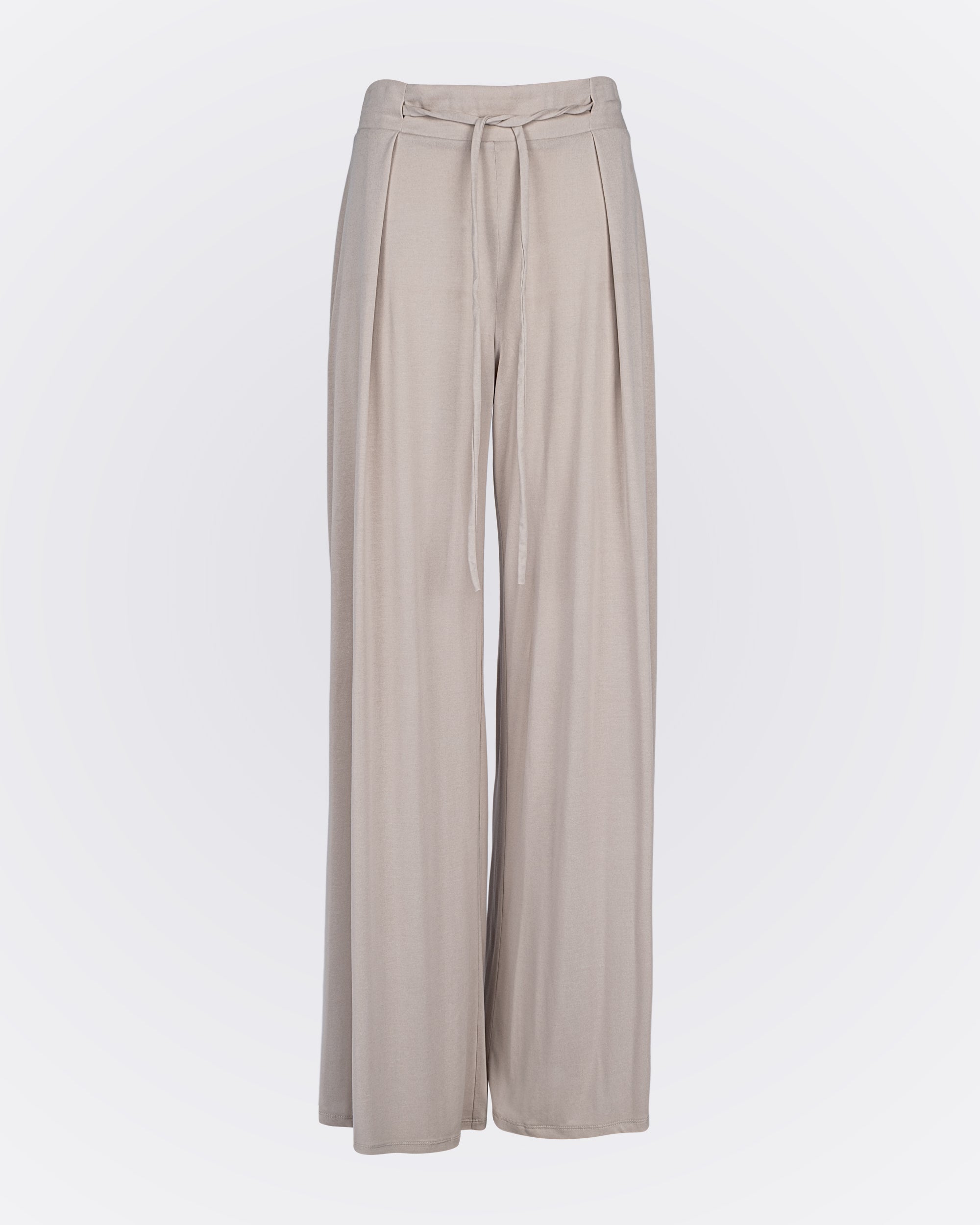 Belden Bağlamalı Modal Kumaşlı Bol Paça Aktif Pantolon - Bej