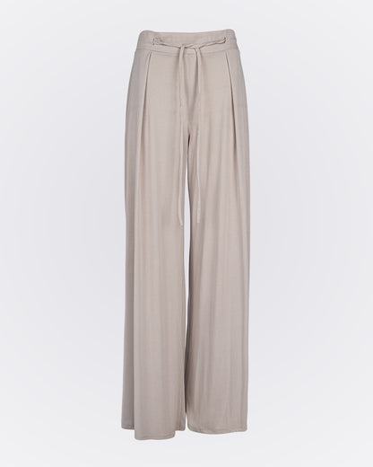 Belden Bağlamalı Modal Kumaşlı Bol Paça Aktif Pantolon - Bej