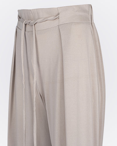 Belden Bağlamalı Modal Kumaşlı Bol Paça Aktif Pantolon - Bej