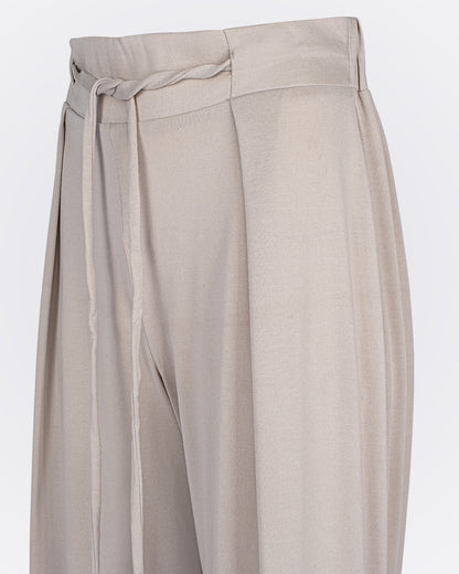 Belden Bağlamalı Modal Kumaşlı Bol Paça Aktif Pantolon - Bej