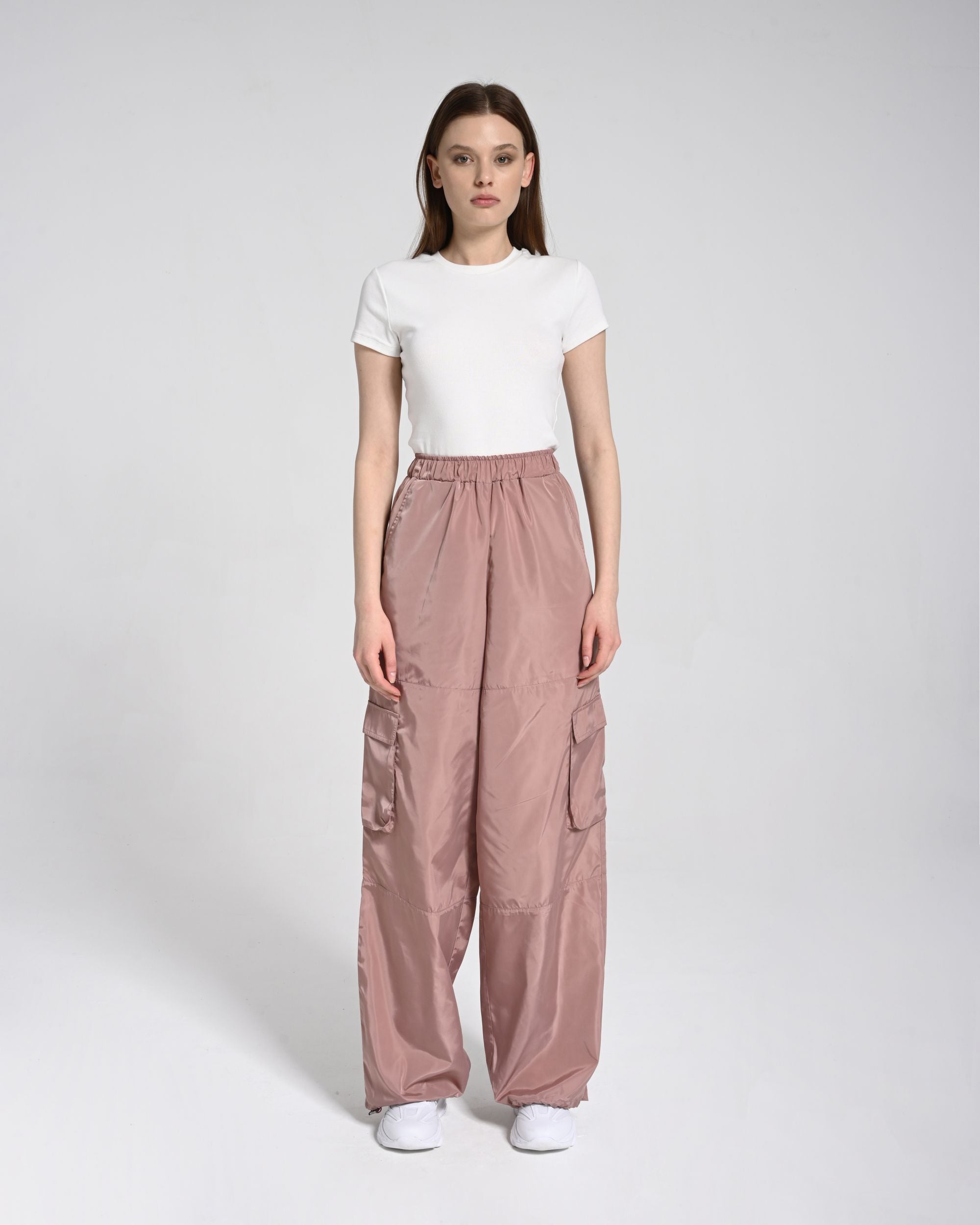 Beli Lastikli Kargo Pantolon - Pembe - Monolou