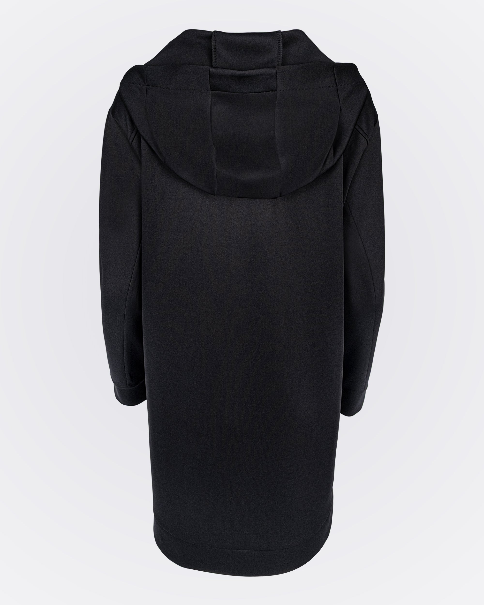 Fermuarlı Kapüşonlu Uzun Scuba Ceket - Siyah