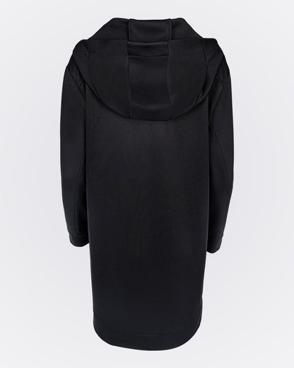 Fermuarlı Kapüşonlu Uzun Scuba Ceket - Siyah