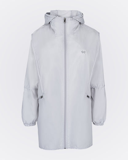 Kapüşonlu Fermuarlı Uzun Rüzgarlık - Gri