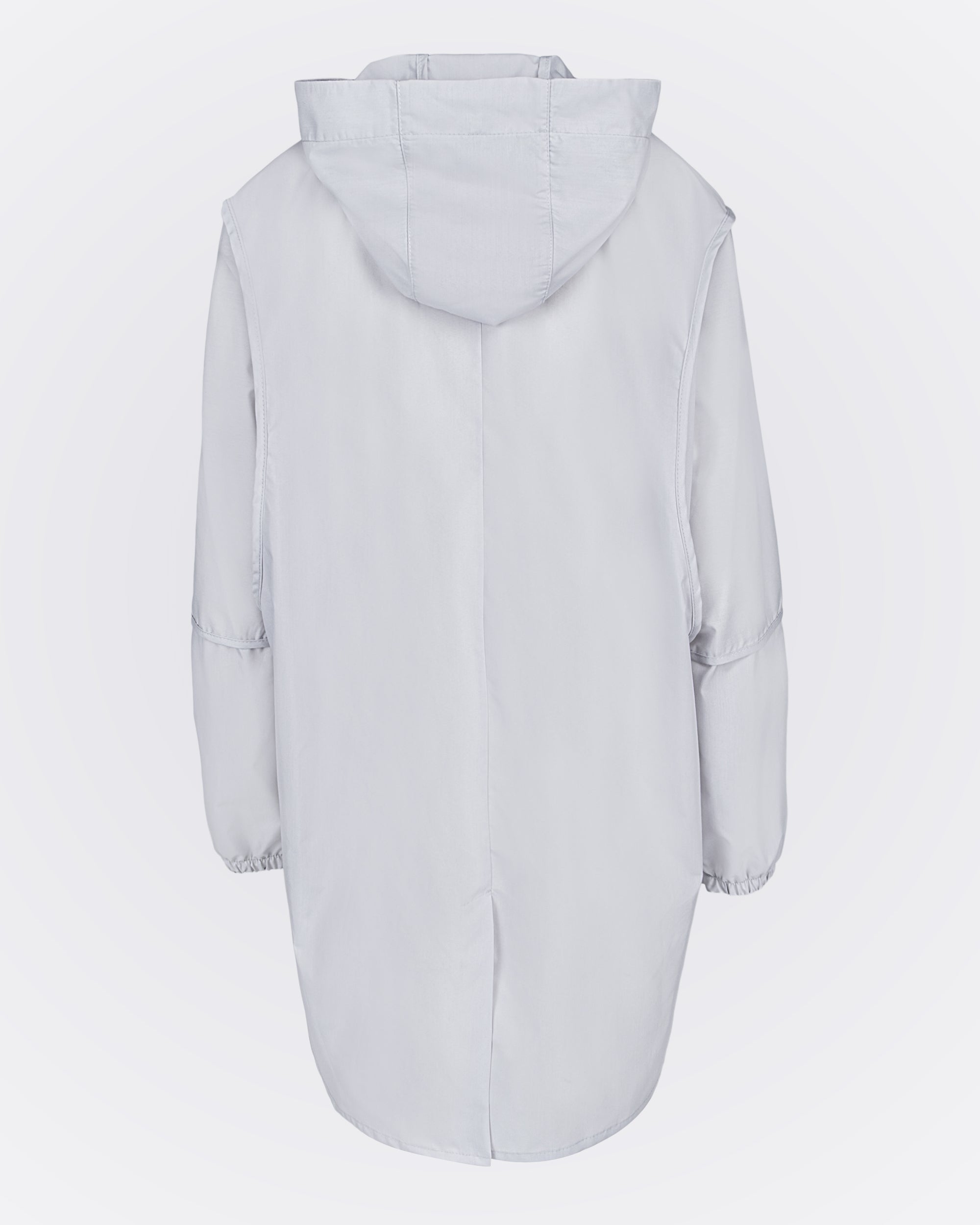 Kapüşonlu Fermuarlı Uzun Rüzgarlık - Gri