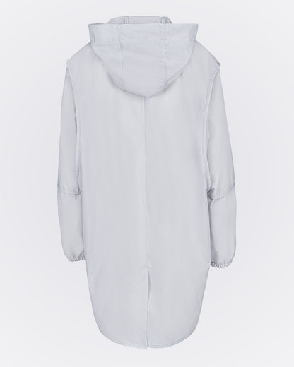 Kapüşonlu Fermuarlı Uzun Rüzgarlık - Gri