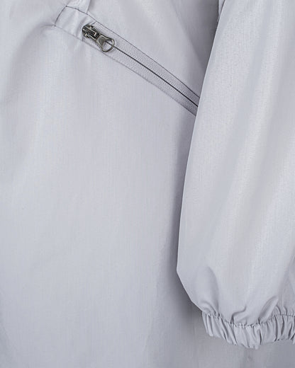 Kapüşonlu Fermuarlı Uzun Rüzgarlık - Gri