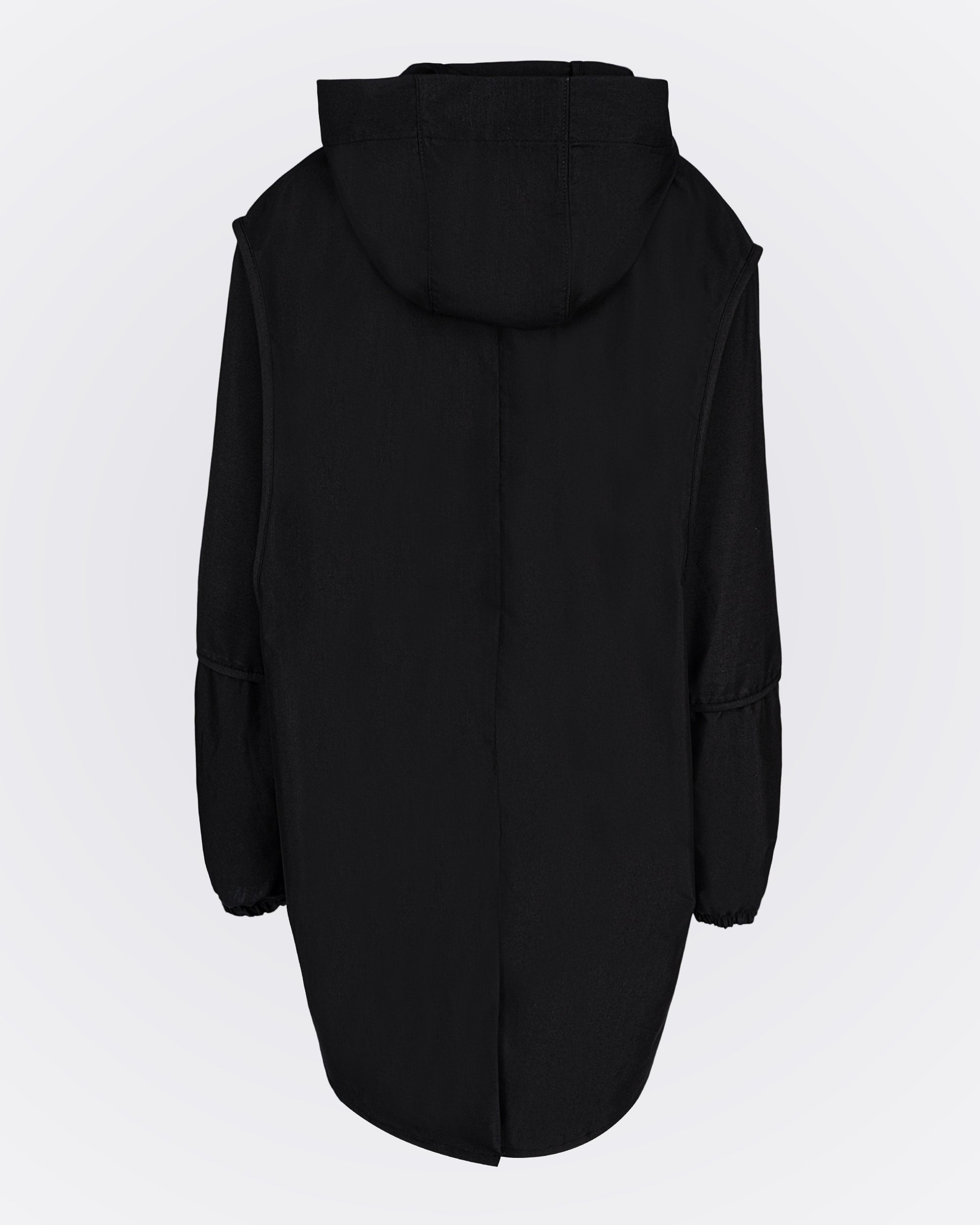 Kapüşonlu Fermuarlı Uzun Rüzgarlık - Siyah