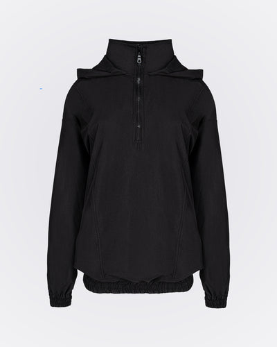Kapüşonlu Yüksek Yakalı Rüzgarlık Sweat - Siyah