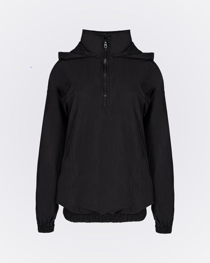 Kapüşonlu Yüksek Yakalı Rüzgarlık Sweat - Siyah