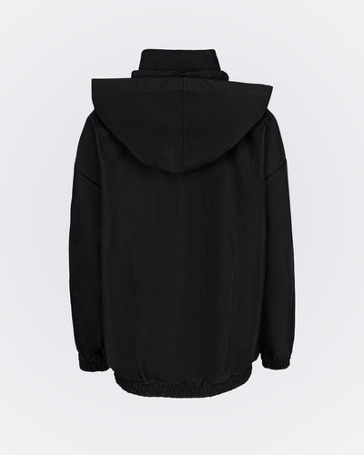 Kapüşonlu Yüksek Yakalı Rüzgarlık Sweat - Siyah
