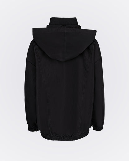 Kapüşonlu Yüksek Yakalı Rüzgarlık Sweat - Siyah