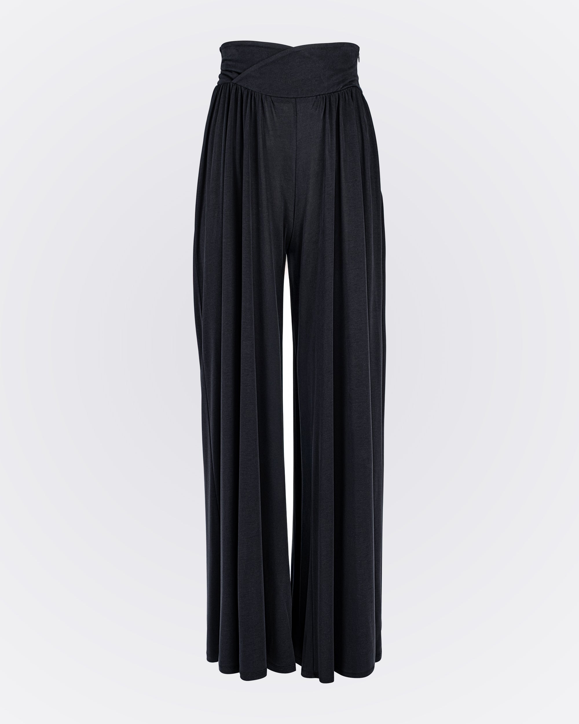 Kruvaze Bel Detaylı Modal Kumaşlı Pileli Aktif Pantolon - Siyah