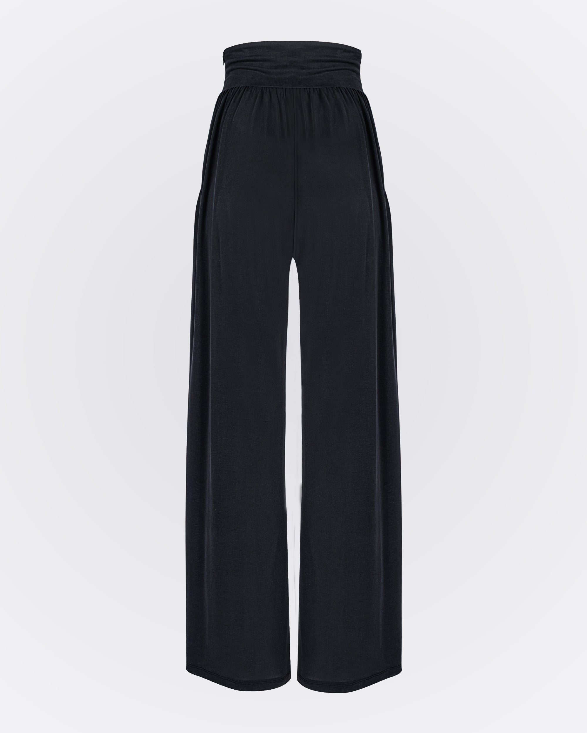 Kruvaze Bel Detaylı Modal Kumaşlı Pileli Aktif Pantolon - Siyah