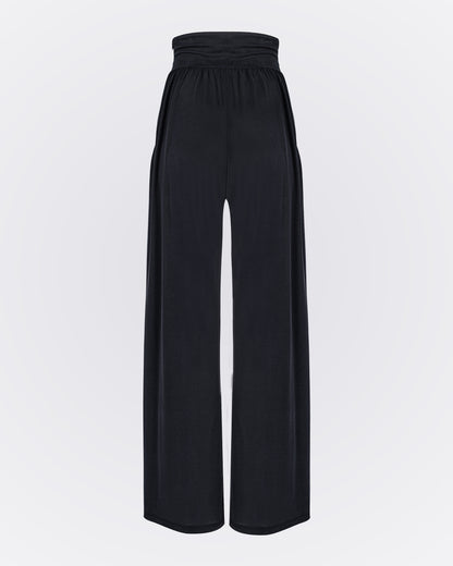 Kruvaze Bel Detaylı Modal Kumaşlı Pileli Aktif Pantolon - Siyah