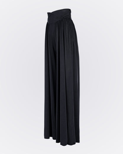 Kruvaze Bel Detaylı Modal Kumaşlı Pileli Aktif Pantolon - Siyah