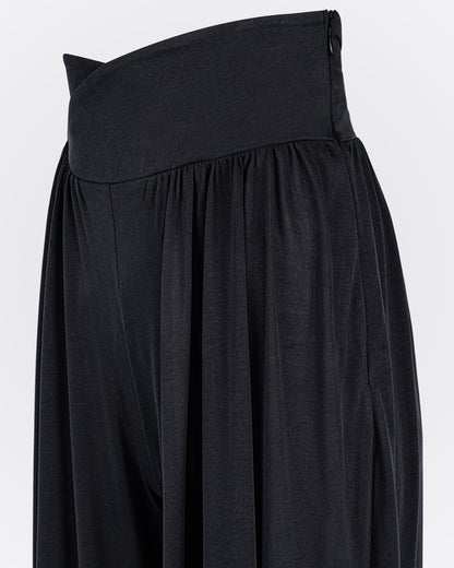 Kruvaze Bel Detaylı Modal Kumaşlı Pileli Aktif Pantolon - Siyah