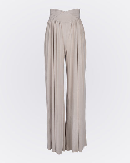 Kruvaze Bel Detaylı Modal Kumaşlı Pileli Aktif Pantolon - Bej