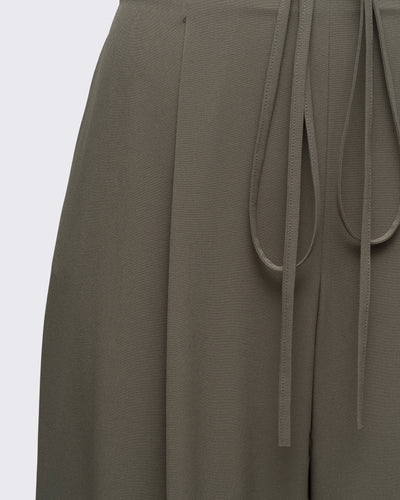 Ayarlanabilir Bel Detaylı Geniş Paça Pantolon - Haki