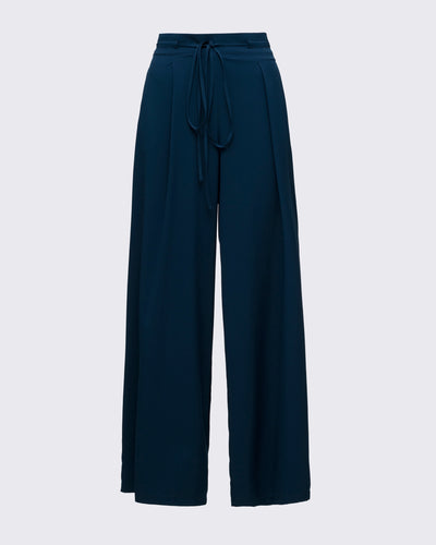 Loom-Ayarlanabilir Bel Detaylı Geniş Paça Pantolon - Lacivert