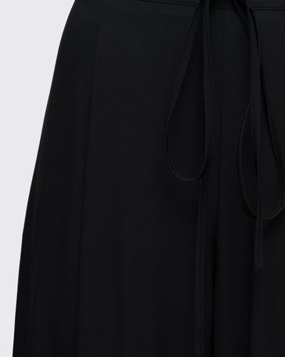 Ayarlanabilir Bel Detaylı Geniş Paça Pantolon - Siyah